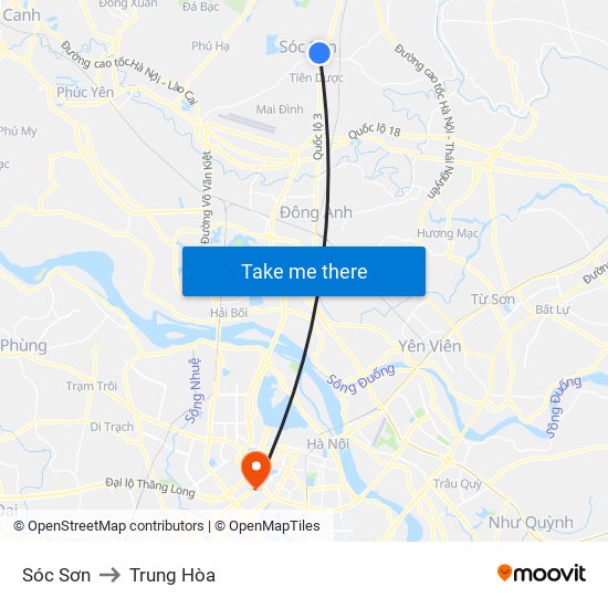 Sóc Sơn to Trung Hòa map