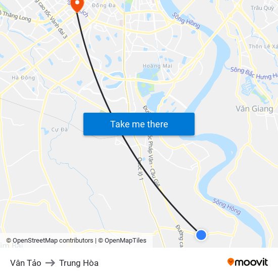 Vân Tảo to Trung Hòa map