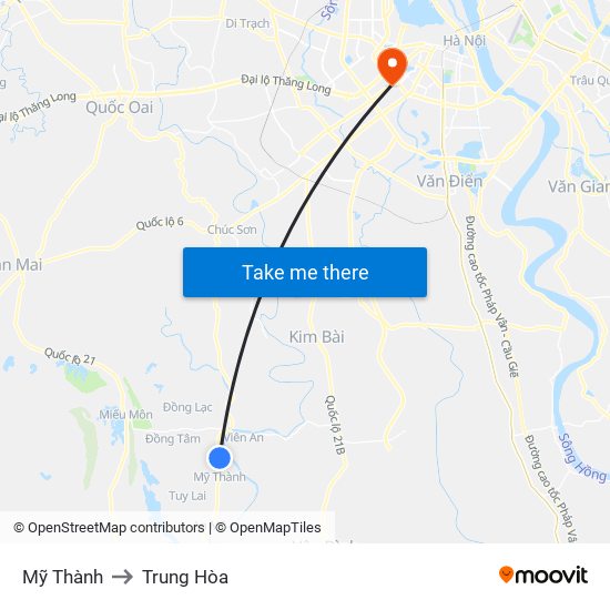 Mỹ Thành to Trung Hòa map