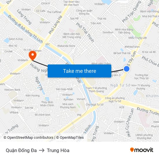 Quận Đống Đa to Trung Hòa map