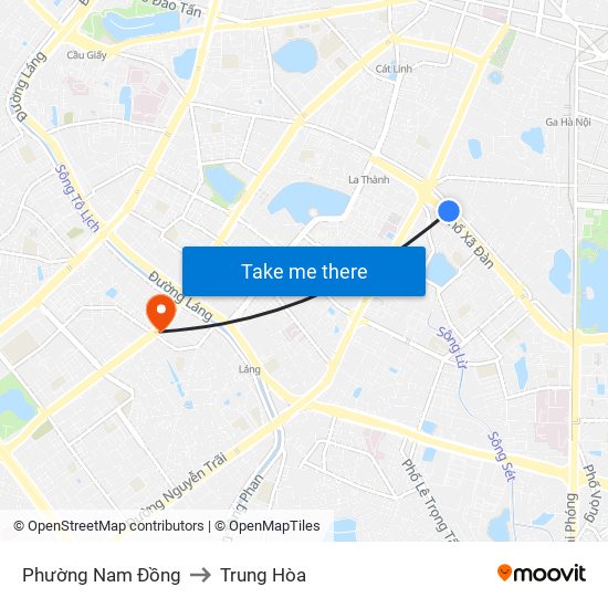 Phường Nam Đồng to Trung Hòa map