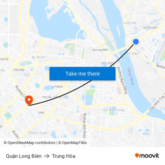 Quận Long Biên to Trung Hòa map