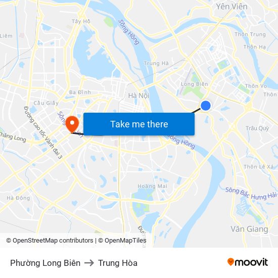 Phường Long Biên to Trung Hòa map