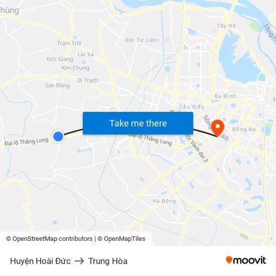 Huyện Hoài Đức to Trung Hòa map