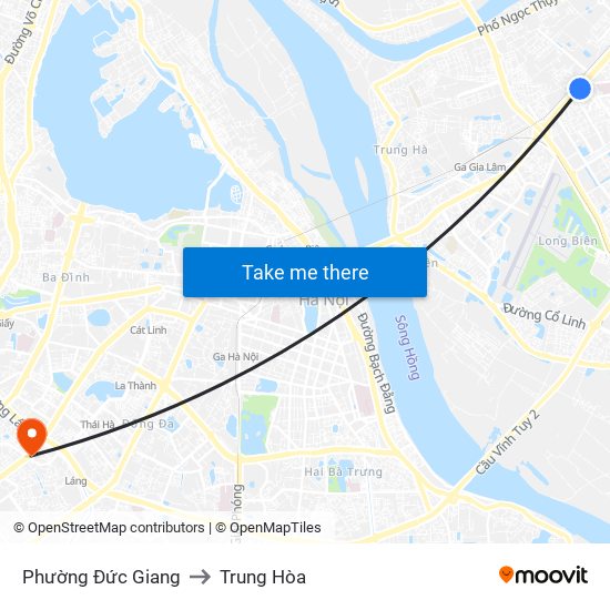 Phường Đức Giang to Trung Hòa map