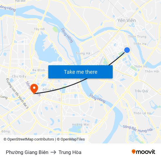 Phường Giang Biên to Trung Hòa map