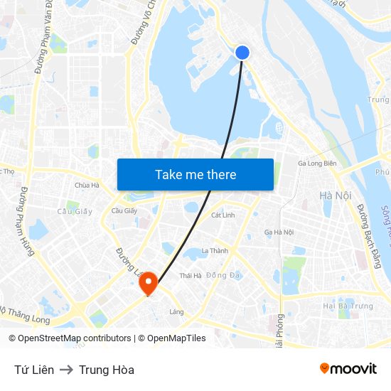 Tứ Liên to Trung Hòa map