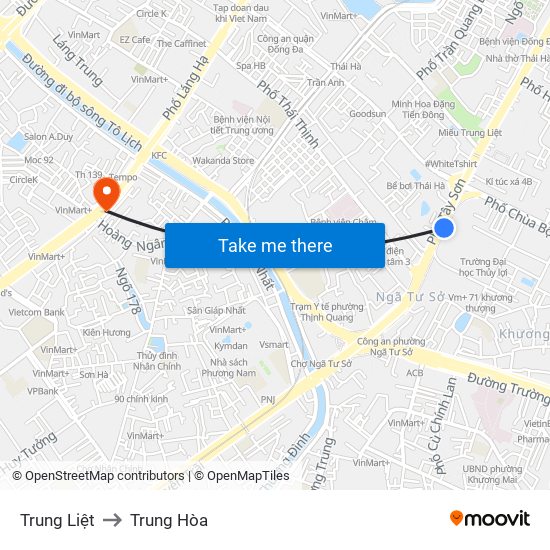 Trung Liệt to Trung Hòa map