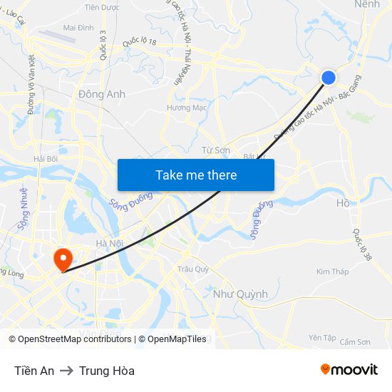 Tiền An to Trung Hòa map