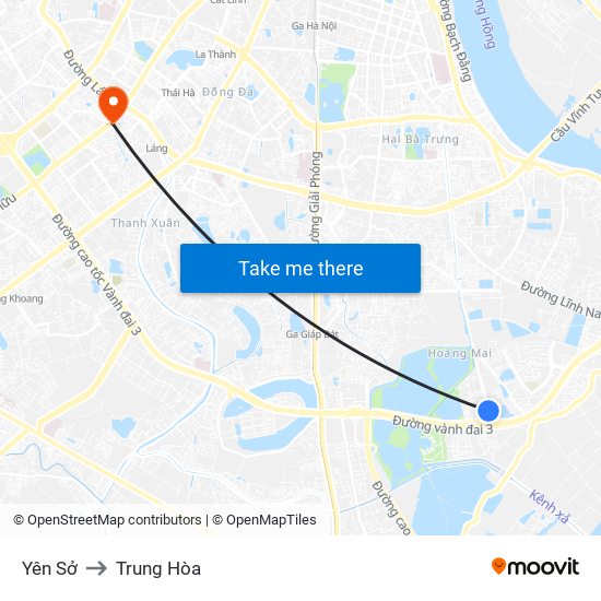 Yên Sở to Trung Hòa map