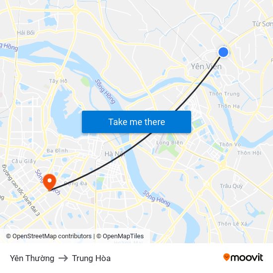 Yên Thường to Trung Hòa map