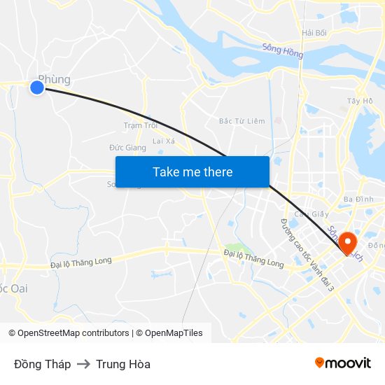 Đồng Tháp to Trung Hòa map