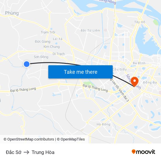 Đắc Sở to Trung Hòa map