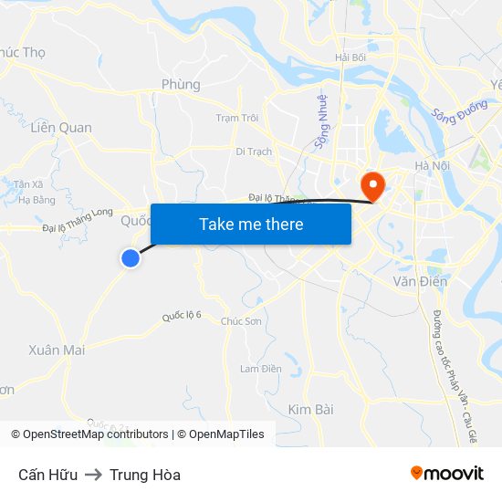 Cấn Hữu to Trung Hòa map