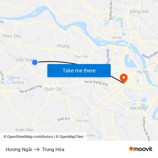 Hương Ngải to Trung Hòa map