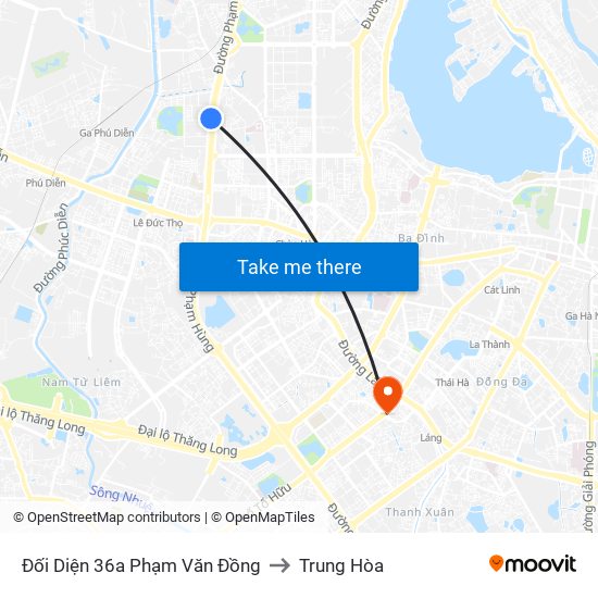 Chung Cư Greenstars- Phạm Văn Đồng to Trung Hòa map