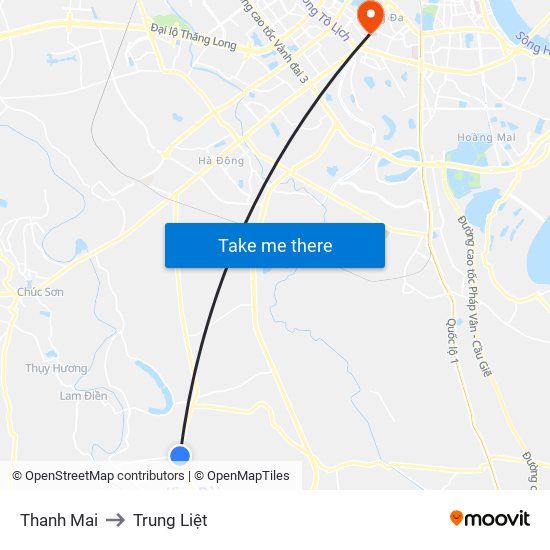 Thanh Mai to Trung Liệt map