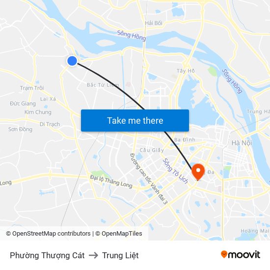 Phường Thượng Cát to Trung Liệt map