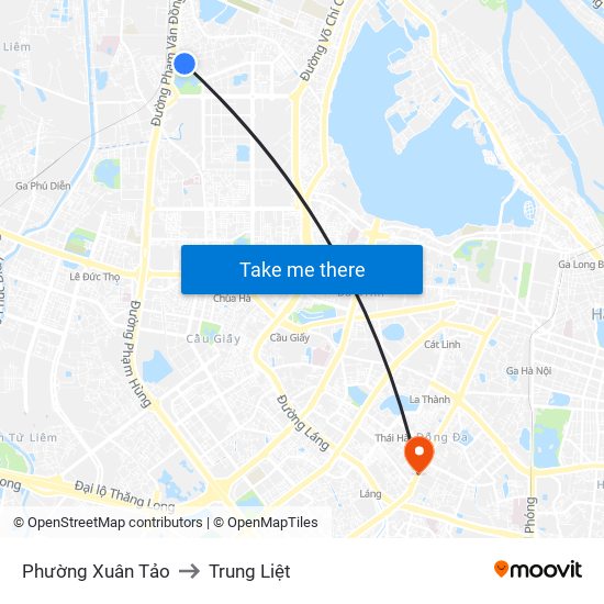 Phường Xuân Tảo to Trung Liệt map