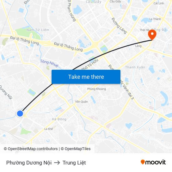 Phường Dương Nội to Trung Liệt map