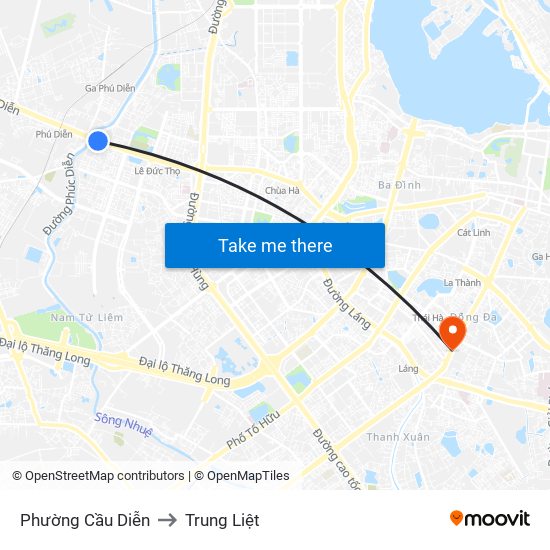 Phường Cầu Diễn to Trung Liệt map