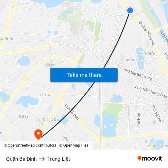 Quận Ba Đình to Trung Liệt map