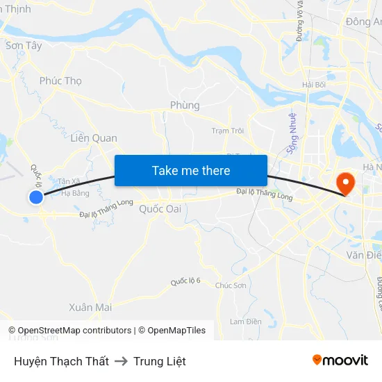 Huyện Thạch Thất to Trung Liệt map