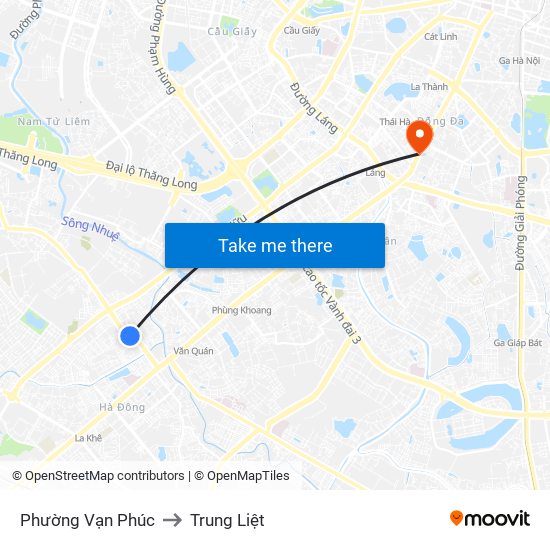 Phường Vạn Phúc to Trung Liệt map