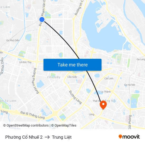 Phường Cổ Nhuế 2 to Trung Liệt map