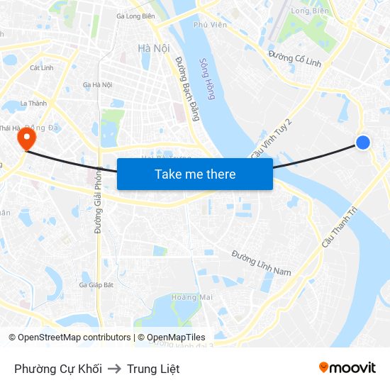 Phường Cự Khối to Trung Liệt map