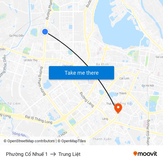 Phường Cổ Nhuế 1 to Trung Liệt map