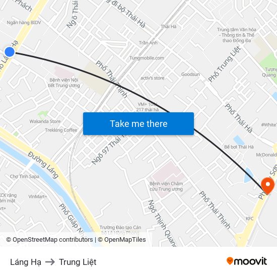 Láng Hạ to Trung Liệt map