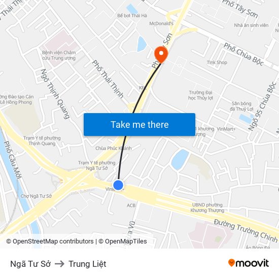 Ngã Tư Sở to Trung Liệt map