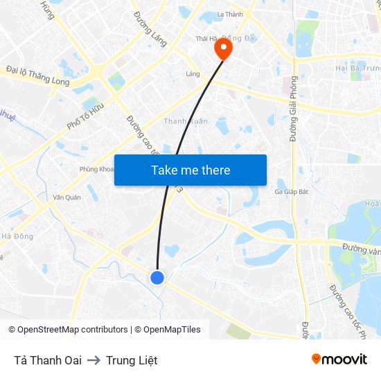 Tả Thanh Oai to Trung Liệt map