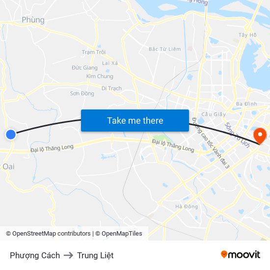 Phượng Cách to Trung Liệt map