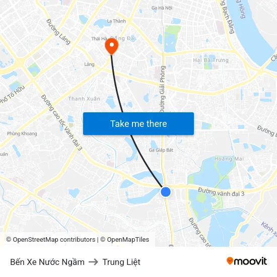 Bến Xe Nước Ngầm to Trung Liệt map