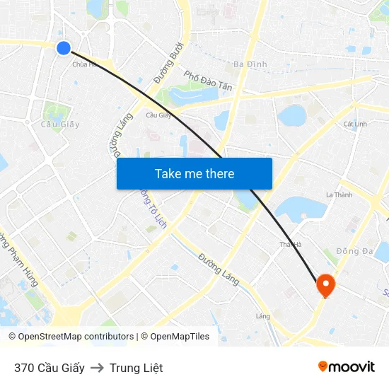 370 Cầu Giấy to Trung Liệt map