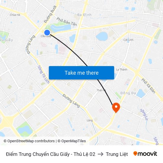 Điểm Trung Chuyển Cầu Giấy - Thủ Lệ 02 to Trung Liệt map