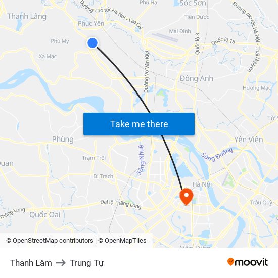 Thanh Lâm to Trung Tự map