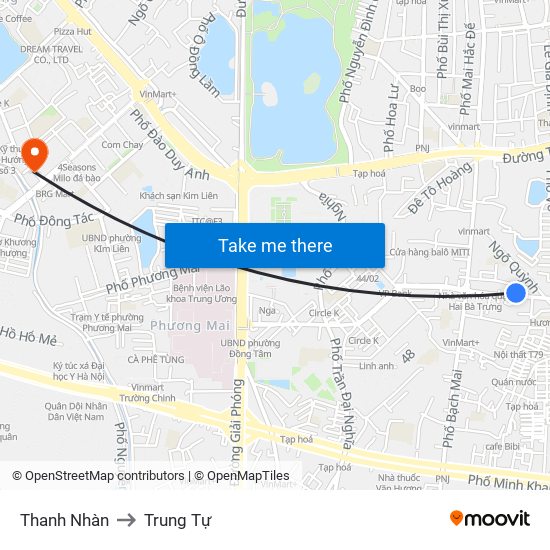 Thanh Nhàn to Trung Tự map