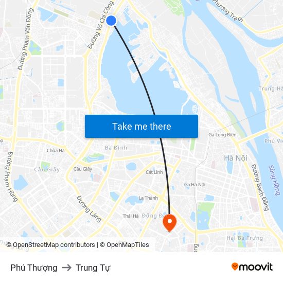 Phú Thượng to Trung Tự map