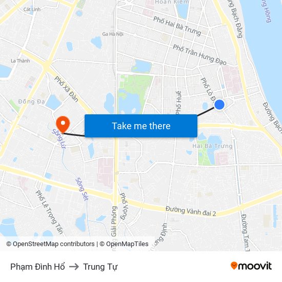 Phạm Đình Hổ to Trung Tự map