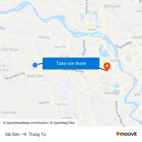 Sài Sơn to Trung Tự map