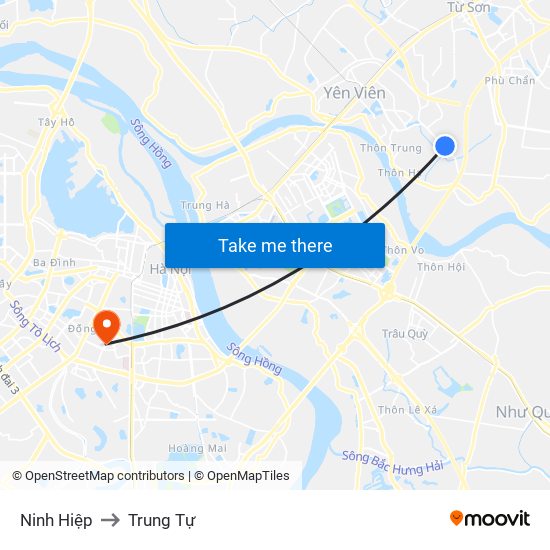 Ninh Hiệp to Trung Tự map