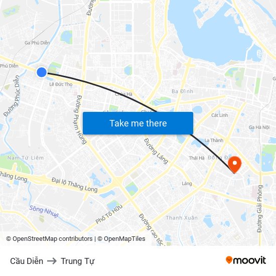 Cầu Diễn to Trung Tự map