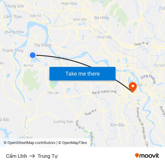 Cẩm Lĩnh to Trung Tự map