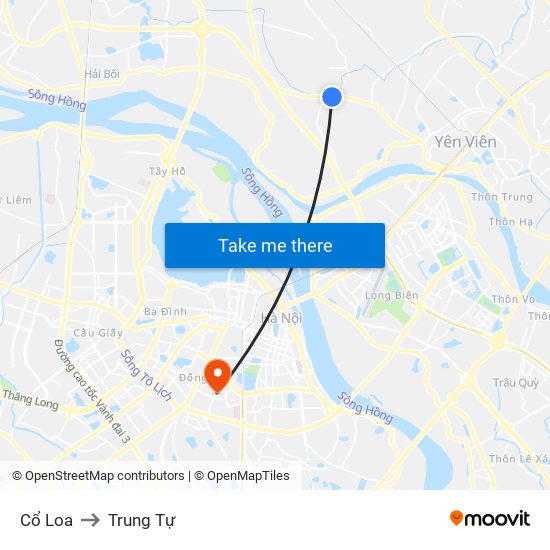 Cổ Loa to Trung Tự map