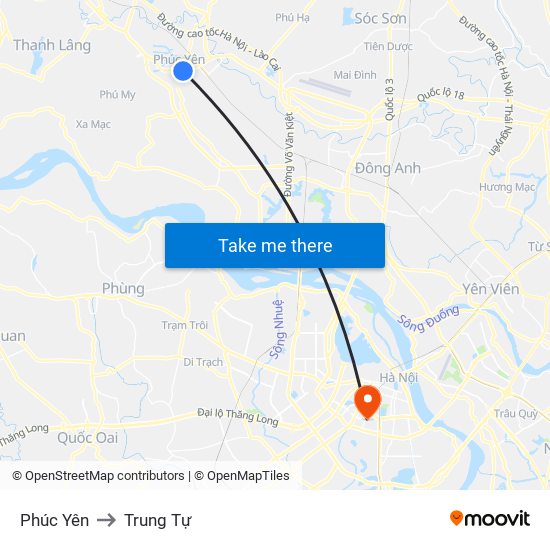 Phúc Yên to Trung Tự map