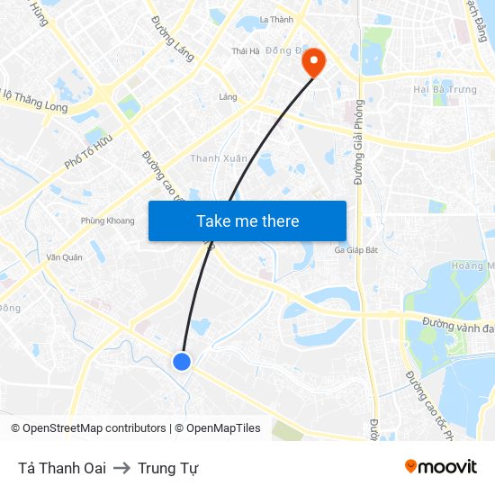 Tả Thanh Oai to Trung Tự map