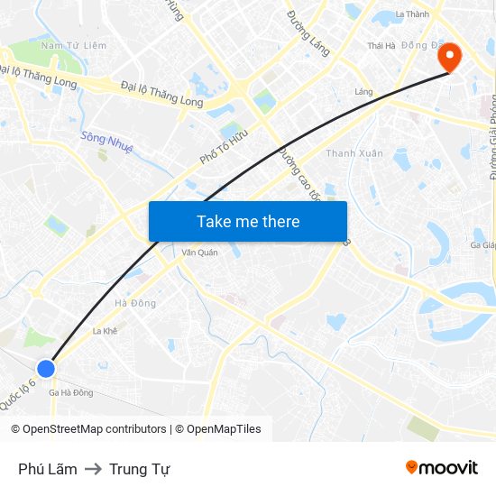 Phú Lãm to Trung Tự map